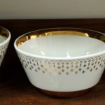 Set of Three Vintage Hall Flameware Mixing Bowls "Gold Lace"