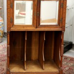 Antique Oak Music Cabinet with Beveled Mirrored Doors