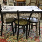 Enamel Table with Horses & Four Black Chairs