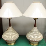 Authentic Teak and Pottery Table Lamps Mid-Century Danish Mod Style