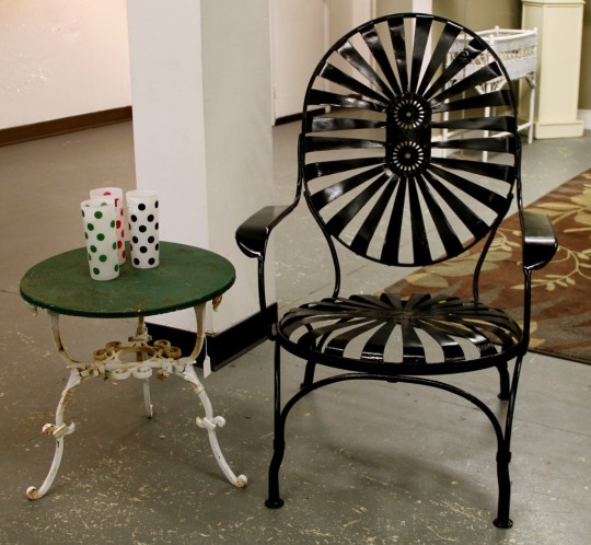Fabulous French Pinwheel Patio Chair & Antique Iron Garden Table
