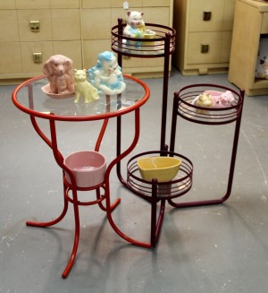 Glass Top Patio Table & Pretty Purple Plant Stand