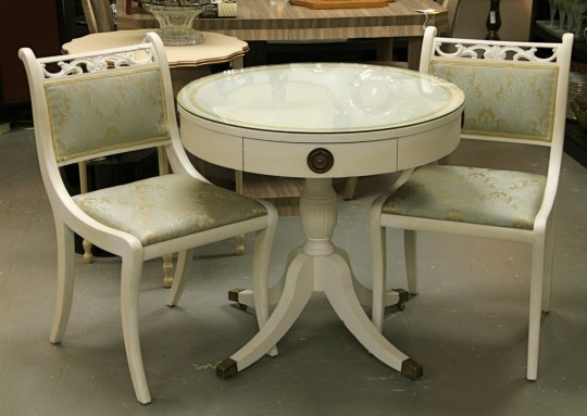 Pretty Painted Drum Table & Two Chairs