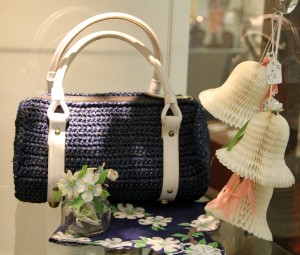 Vintage Blue Bag $9; Paper Bells