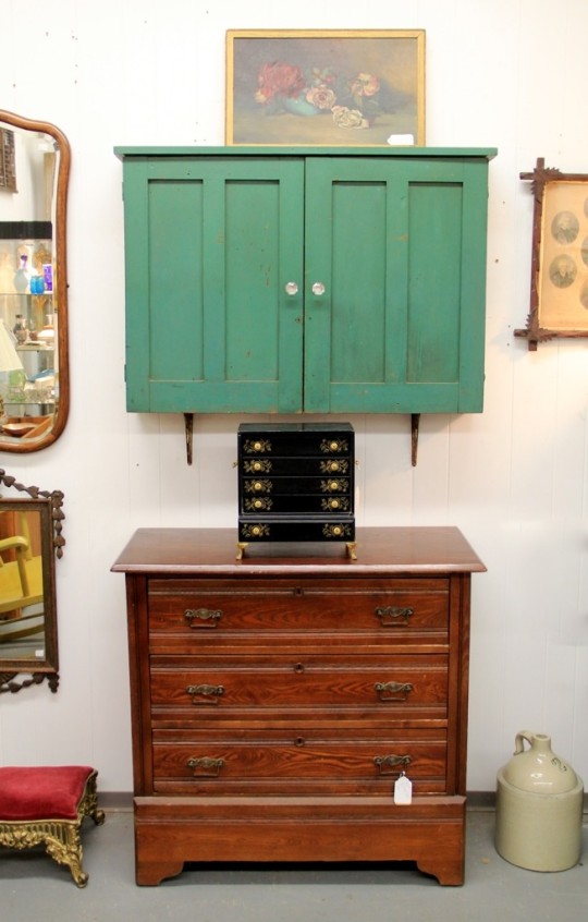 Antique Green Painted Two-Door Cupboard (SOLD)