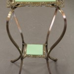 Antique Solid Brass Plant Stand with Jadite Glass Inserts