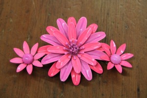 Pink Enamel Flower Pin $15; Pair of Clip-on Earrings