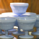Eight Vintage Blue Delphite Depression Glass Dessert Dishes