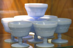 Eight Vintage Blue Delphite Depression Glass Dessert Dishes