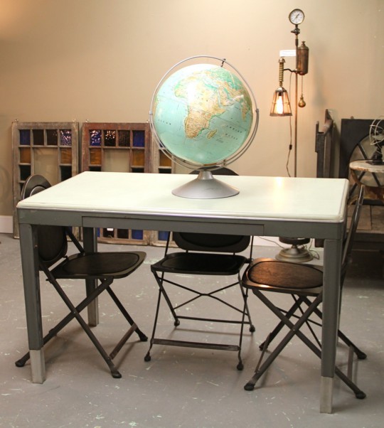 Vintage Industrial General Fireproofing Table & Large Vintage Globe