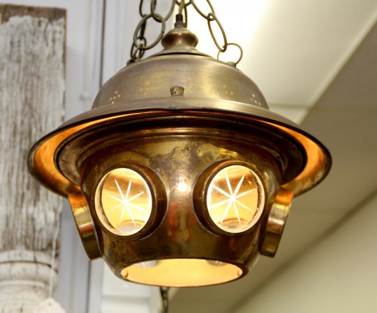 Brass "Diver's Helmet" Swag Lamp