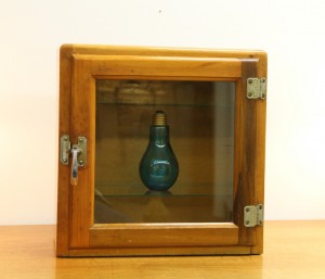 Small 1930's Medical Cabinet with Glass Shelves and Blue Glass Kitchen Shaker