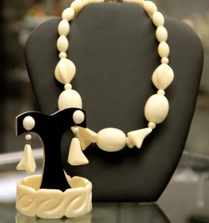 Vintage Faux Ivory Neclace, Earrings and Cuff Bracelet