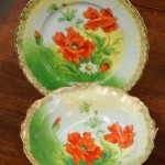 Orange Poppy Handpainted Plate and Bowl Prussia ca. 1905