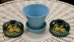 Pair of Roseville Zephyr Lily Candle Holders