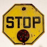 Antique STOP Sign with Red Marble Reflectors