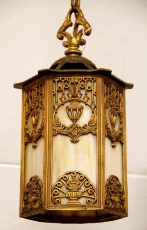 Bradley and Hubbard Slag Glass Pendant Lamp (SOLD)