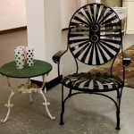Fabulous French Pinwheel Patio Chair & Antique Iron Garden Table