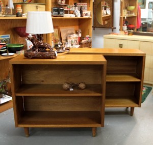 Mid-Century Bookcases & Retro TV Console Panther Lamp