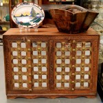 Indonesian Mirrored Cabinet, Old Chinese Grain Measure & Japanese Platter