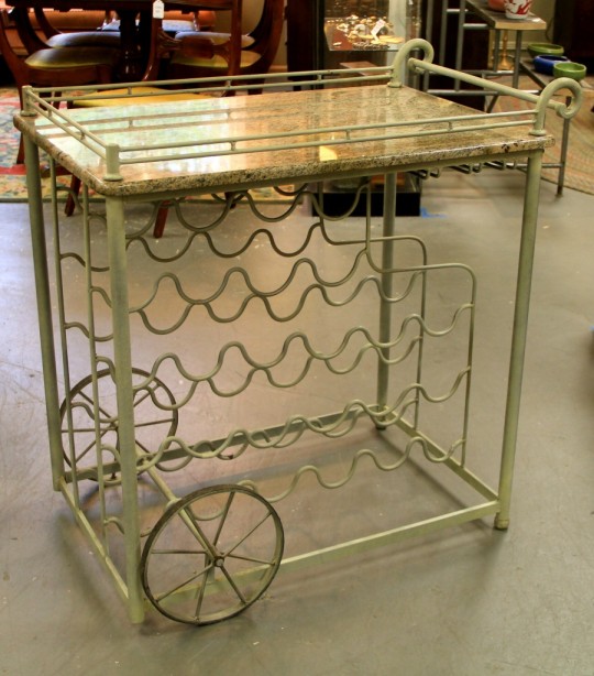 Marble Top Wire Bar Cart Hand Made 1980's