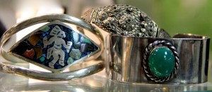 Sterling and Turquoise Bracelet, Czech Bracelet & Silver Cuff with Green Stone Signed "Cole Sterling"