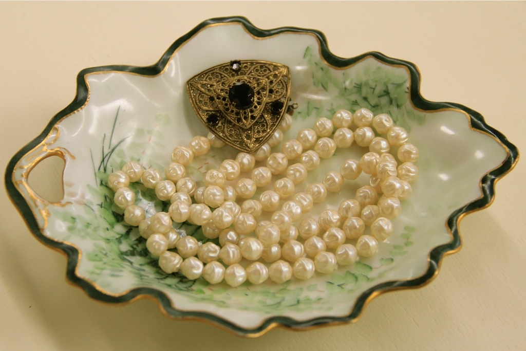 FOUND in ITHACA » Faux Pearl Necklace, Vintage Brooch & Hand Painted Dish