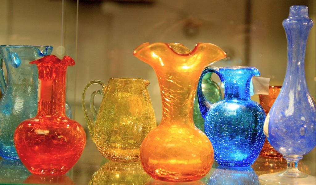 Small Vintage Crackle Glass Vases.