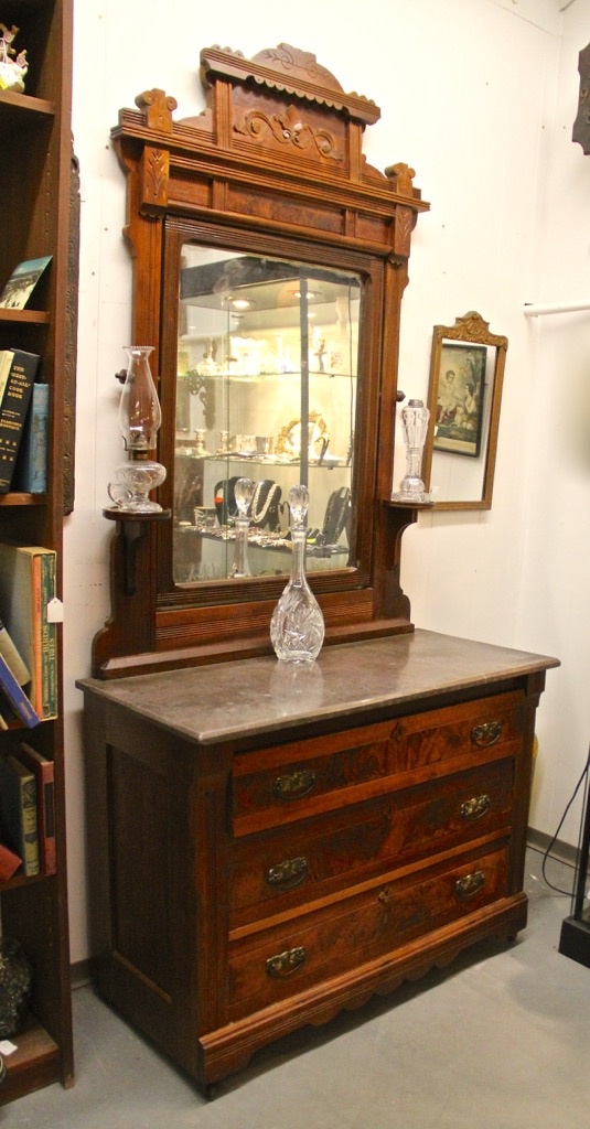 Found In Ithaca Late 1800s Antique Walnut And Stone Dresser With